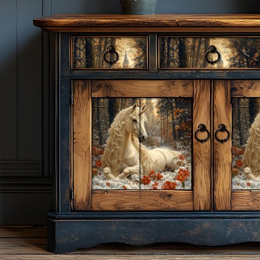 Papier Mousseline Snowy White Unicorn Winter Fairytale Castle Magie