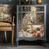 Papier Mousseline Snowy White Unicorn Winter Fairytale Castle Magie