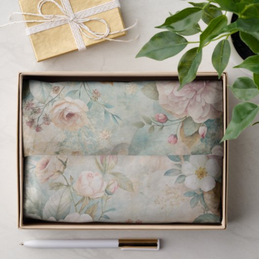 Papier Mousseline Soft Pastel Floral Pattern with Peonies (Cadeau)