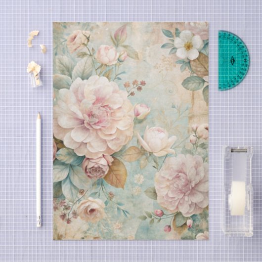 Papier Mousseline Soft Pastel Floral Pattern with Peonies (Artisanat)