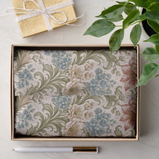 Papier Mousseline Soft Scrollwork Garden Floral Pattern (Cadeau)