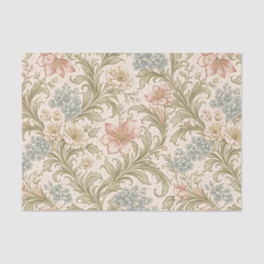 Papier Mousseline Soft Scrollwork Garden Floral Pattern (Recto)