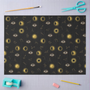 Papier Mousseline Soleil céleste d'or noir et oeil zodiaque de la lu