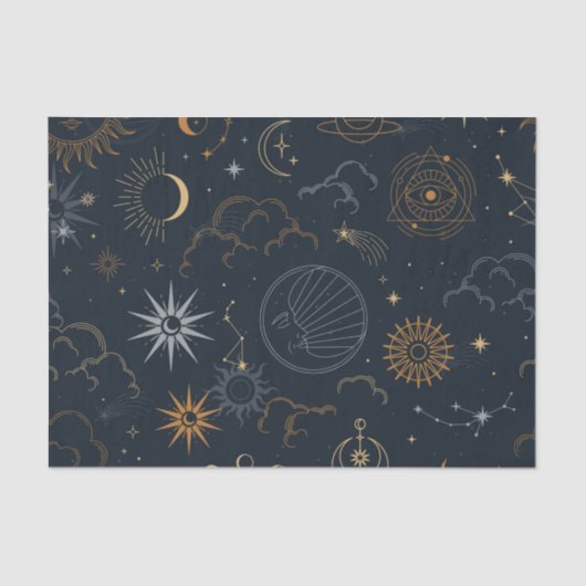 Papier Mousseline Soleil céleste et Lune éléments mystiques (Recto)