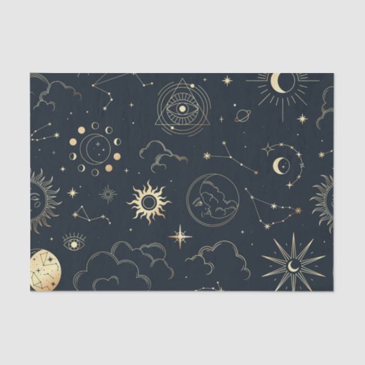 Papier Mousseline Soleil céleste et Lune éléments mystiques Tissu P (Recto)