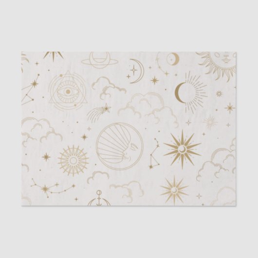 Papier Mousseline Soleil céleste et Lune éléments mystiques Tissu P (Recto)