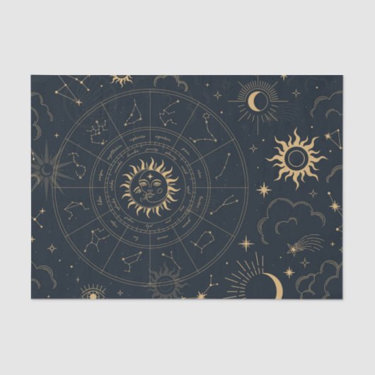 Papier Mousseline Soleil céleste et Lune Éléments mystiques Tissu Pa (Recto)