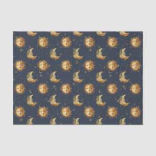 Papier Mousseline Soleil céleste et lune étoile dorée motif nuit (1)