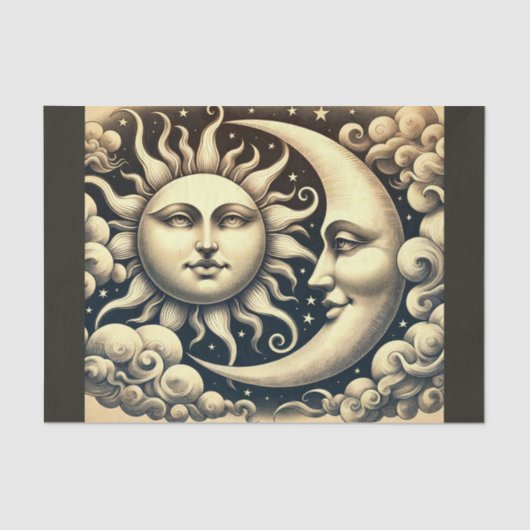 Papier Mousseline Soleil céleste vintage et lune (Recto)