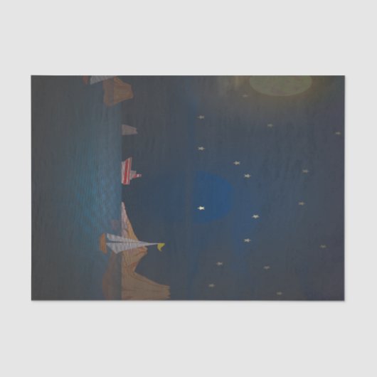 Papier Mousseline Soleil et lune derrière les bateaux (Recto)