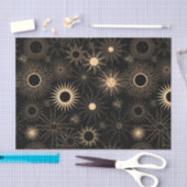 Papier Mousseline Soleil stylisé or soleil burst noir texturé (Artisanat)