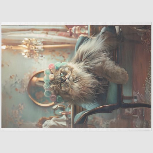 Papier Mousseline Sophistiqué Chat Pink Sage Salon Découpage (Recto)