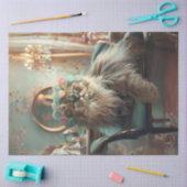 Papier Mousseline Sophistiqué Chat Rose Sage Salon Découpage Tissu (Artisanat)