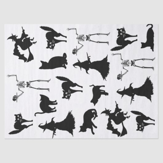 Papier Mousseline Sorcière Chat Noir Skeleton Silhouette Découpage (Recto)