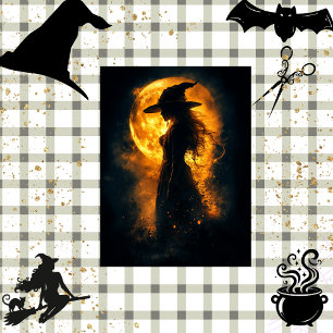 Papier Mousseline Sorcière de découpage Silhouette brillant orange l
