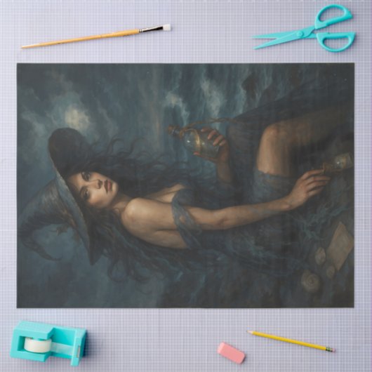 Papier Mousseline Sorcière de mer orageuse avec potion Découpage fon (Artisanat)