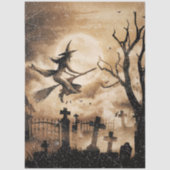 Papier Mousseline Sorcière Éffrayante d'Halloween traversant une Ple (Recto)