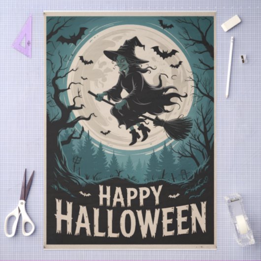 Papier Mousseline Sorcière Éffrayante d'Halloween traversant une Ple (Artisanat)