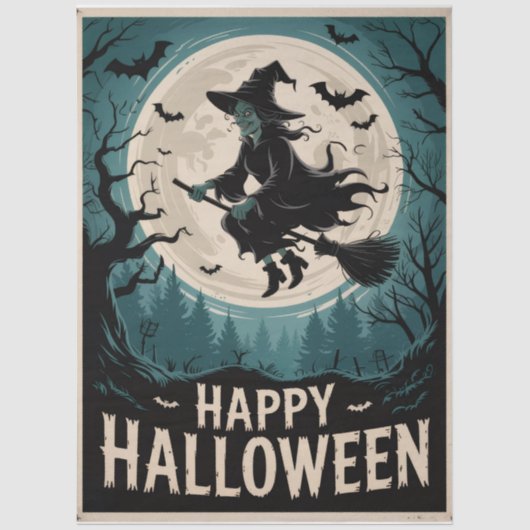 Papier Mousseline Sorcière Éffrayante d'Halloween traversant une Ple (Recto)