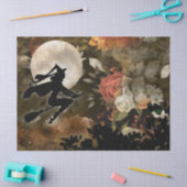 Papier Mousseline Sorcière en Halloween Fleurs Lune Découpage Tissu  (Artisanat)