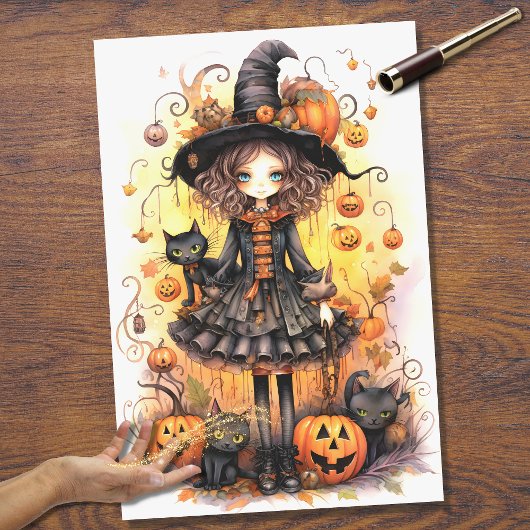 Papier Mousseline Sorcière fille 6 Halloween papier découpage