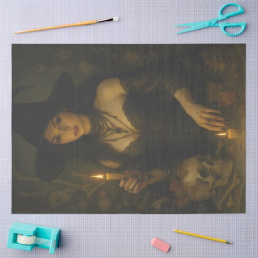 Papier Mousseline Sorcière foncée avec bougie et Halloween gothique (Artisanat)