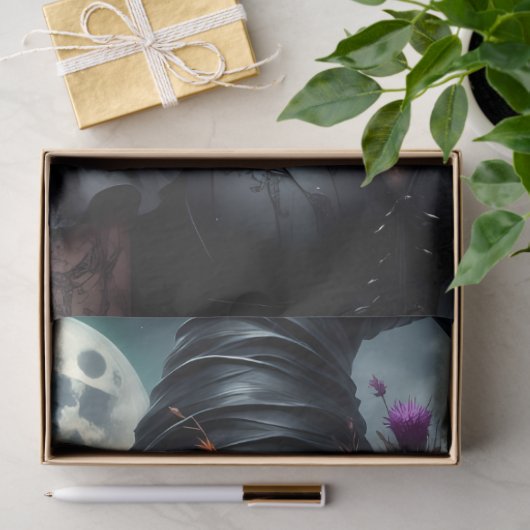 Papier Mousseline Sorcière gothique avec rue Lune et Roses violets (Cadeau)