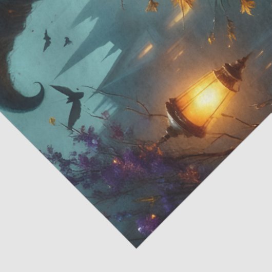 Papier Mousseline Sorcière gothique d'Halloween avec Citrouilles et (Détail)