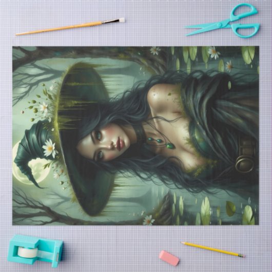 Papier Mousseline Sorcière marécageuse avec marguerites dans le mara (Artisanat)