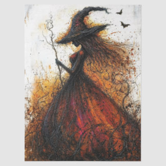 Papier Mousseline Sorcière méchante en rouge avec découpage de chauv