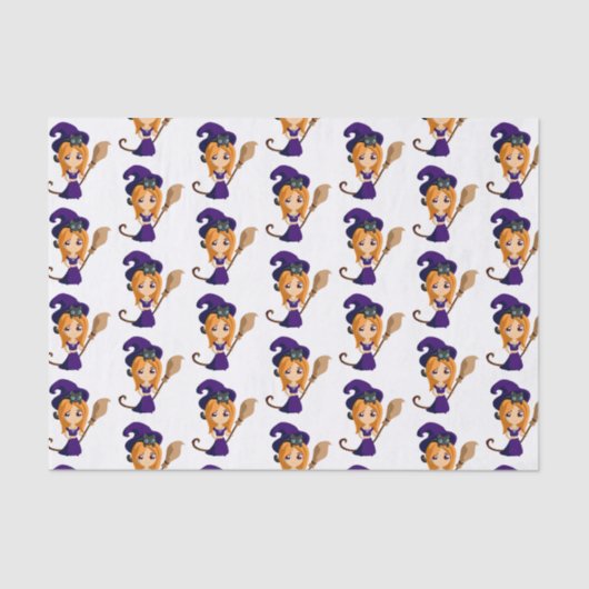 Papier Mousseline Sorcière mignonne en Casquette violet Motif Hallow (Recto)