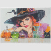 Papier Mousseline Sorcière rouge gras avec potions Découpage (Recto)