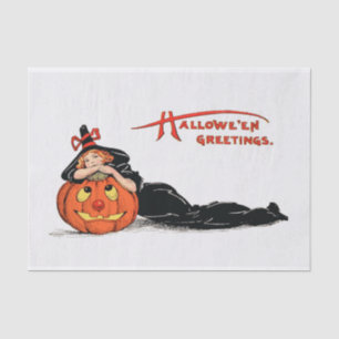 Papier Mousseline Sorcière Vintage avec citrouille decoupage Hallowe