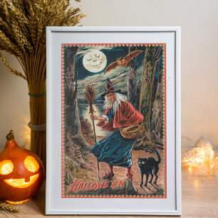 Papier Mousseline Sorcière Vintage effrayante au clair de lune avec 