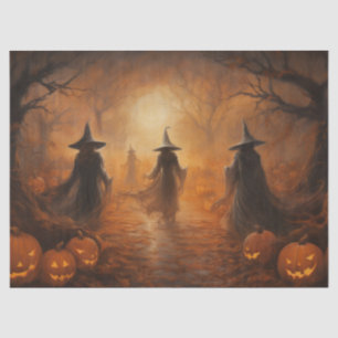 Papier Mousseline Sorcières éffrayantes d'Halloween dans une forêt p