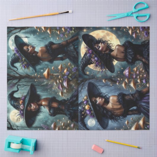 Papier Mousseline Sorcières gothiques enchantées avec champignons et (Artisanat)