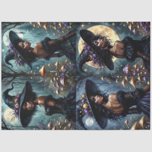 Papier Mousseline Sorcières gothiques enchantées avec champignons et (Recto)