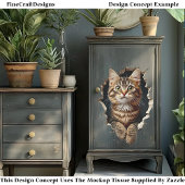 Papier Mousseline Sortir Du Trou, Tabby Chat Kitten CN6 Découpage