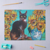 PAPIER MOUSSELINE SOUFFLE, CHAT NOIR EN TURQUOISE BLEUE (Artisanat)
