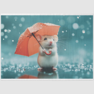 Papier Mousseline Souris avec parapluie dans la pluie : belle scène