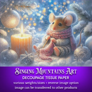 Papier Mousseline Souris de Noël à la chandelle Tricot Écharpe Décou