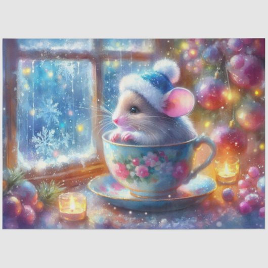 Papier Mousseline Souris De Noël Aquarelle Dans Le Découpage Tea (Recto)