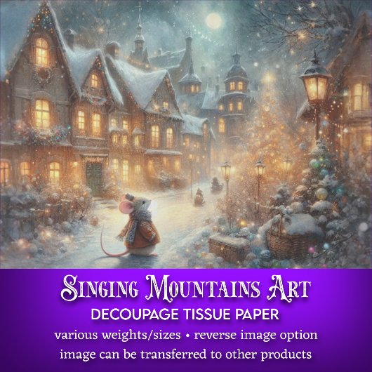 Papier Mousseline Souris de Noël Rustique Village Découpage