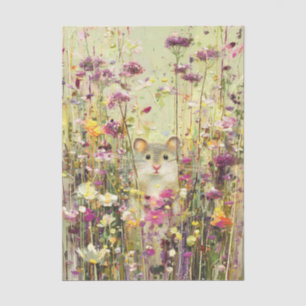 Papier Mousseline Souris des champs dans prairie de fleurs sauvages