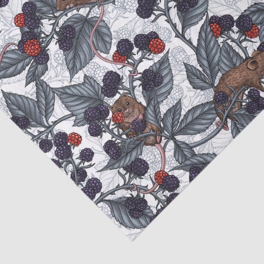 Papier Mousseline Souris et mûres sur blanc (Détail)