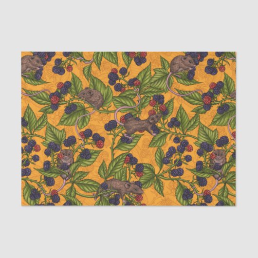 Papier Mousseline Souris et mûres sur jaune (Recto)