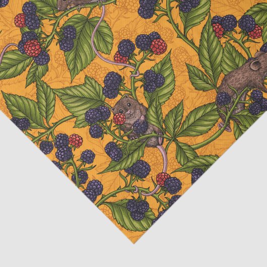 Papier Mousseline Souris et mûres sur jaune (Détail)