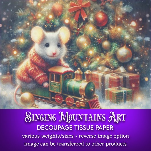 Papier Mousseline Souris Whimsical Riding Toy Train Festif Découpage