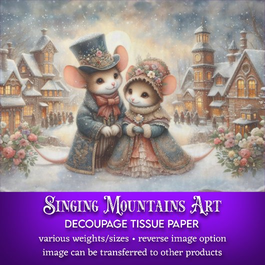 Papier Mousseline Souris Whimsical Rustique Snowy Village Découpage