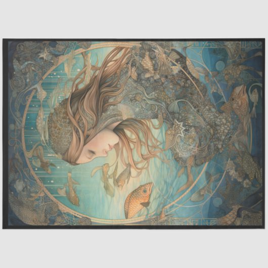 Papier Mousseline Sous la mer Sirène Poisson Art Découpage (Recto)